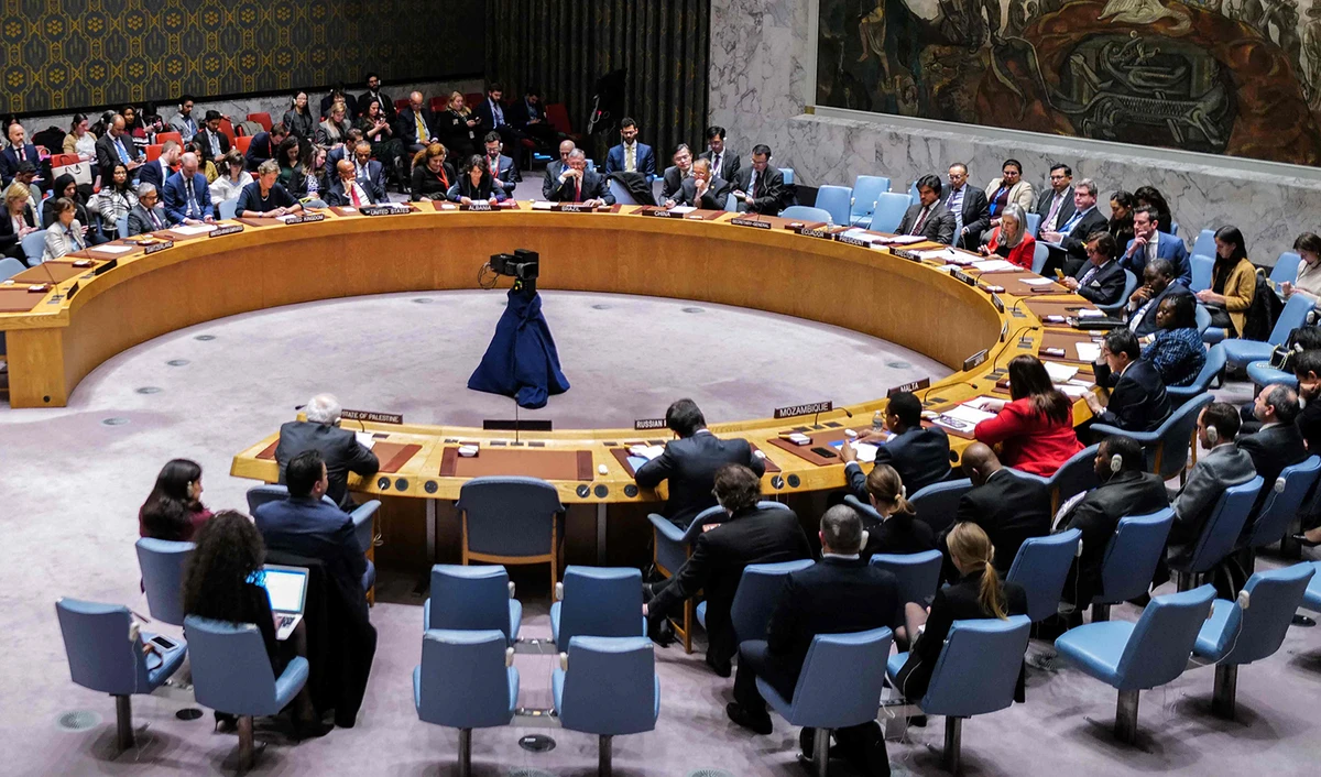 A general view shows the United Nations Security Council after the vote about a ceasefire in Gaza at UN headquarters in New York on December 8, 2023. (AFP)