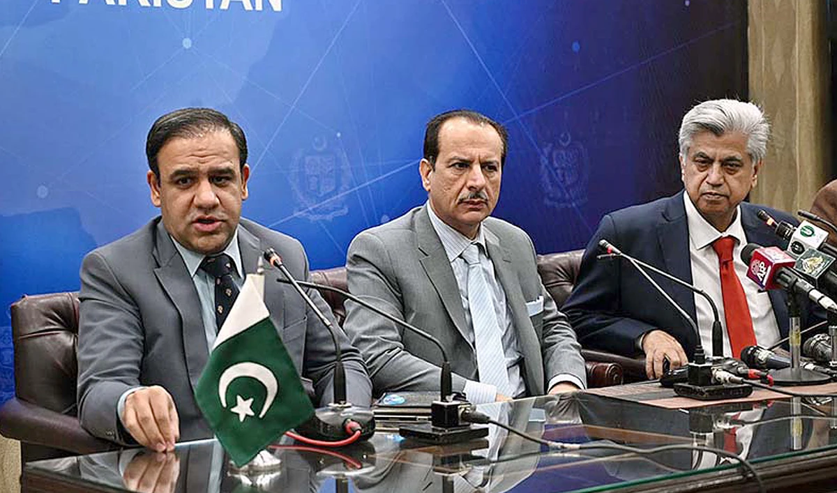 Pakistan caretaker IT and telecom minister Dr. Umar Saif speaks during a press conference in Islamabad on December 13, 2023. (APP)