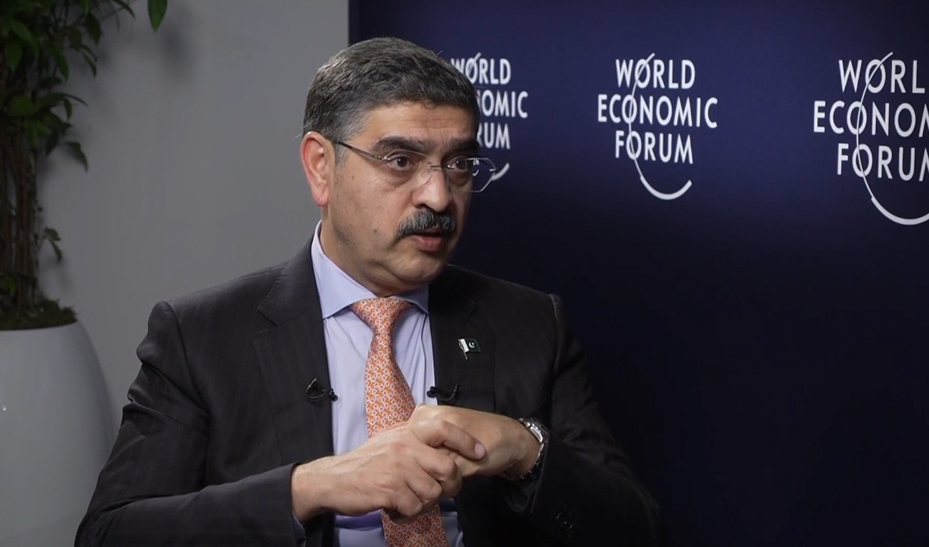 In this screengrab taken from a video on January 17, 2024, Pakistani interim prime minister Anwaar-ul-Haq Kakar speaks during an interview with CNBC International at the sidelines of the World Economic Forum in Davos on January 16, 2024. (Photo courtesy: CNBC/Screengrab)