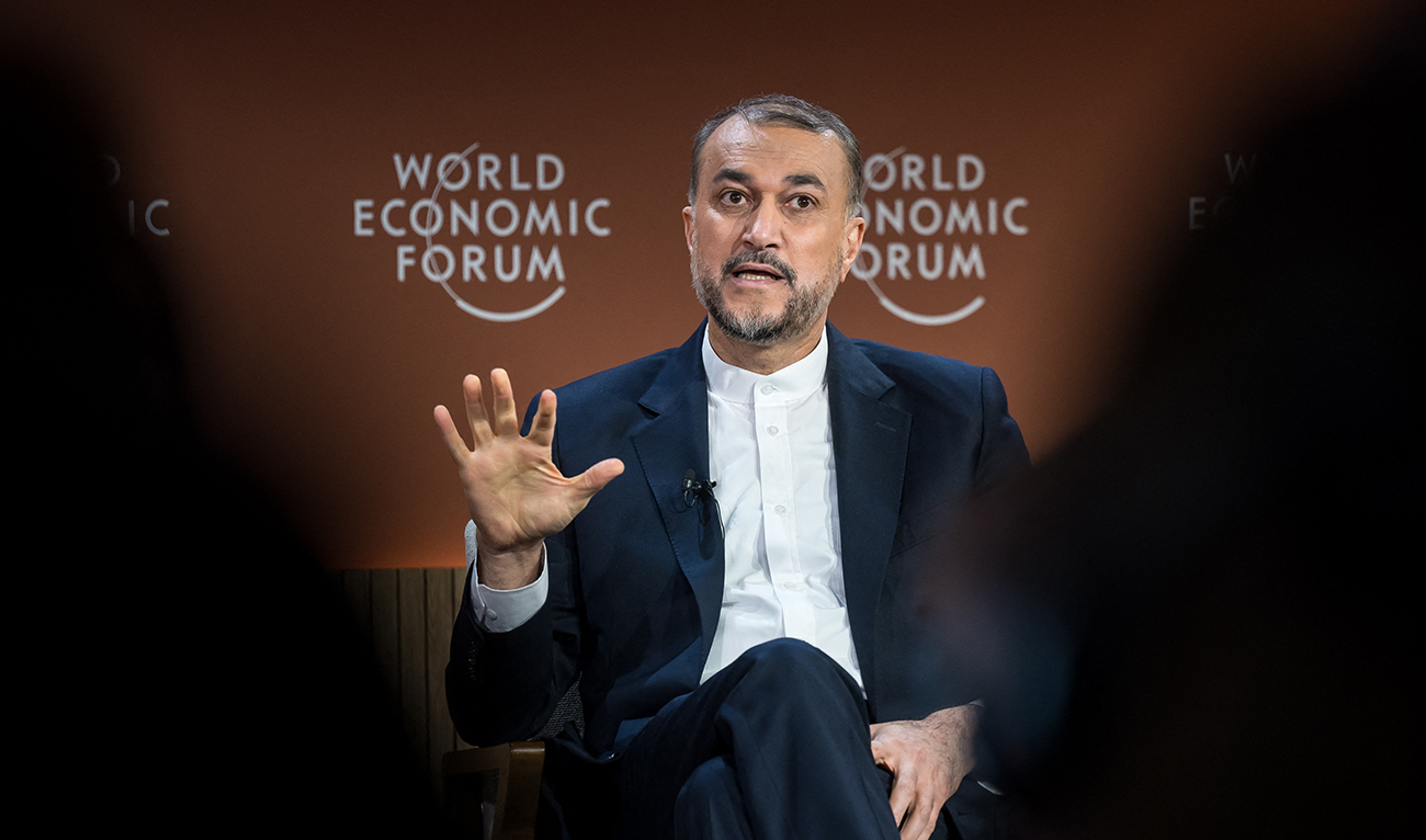 Iranian Foreign Minister Hossein Amir-Abdollahian gestures during a session at the World Economic Forum (WEF) meeting in Davos on January 17, 2024. (AFP)