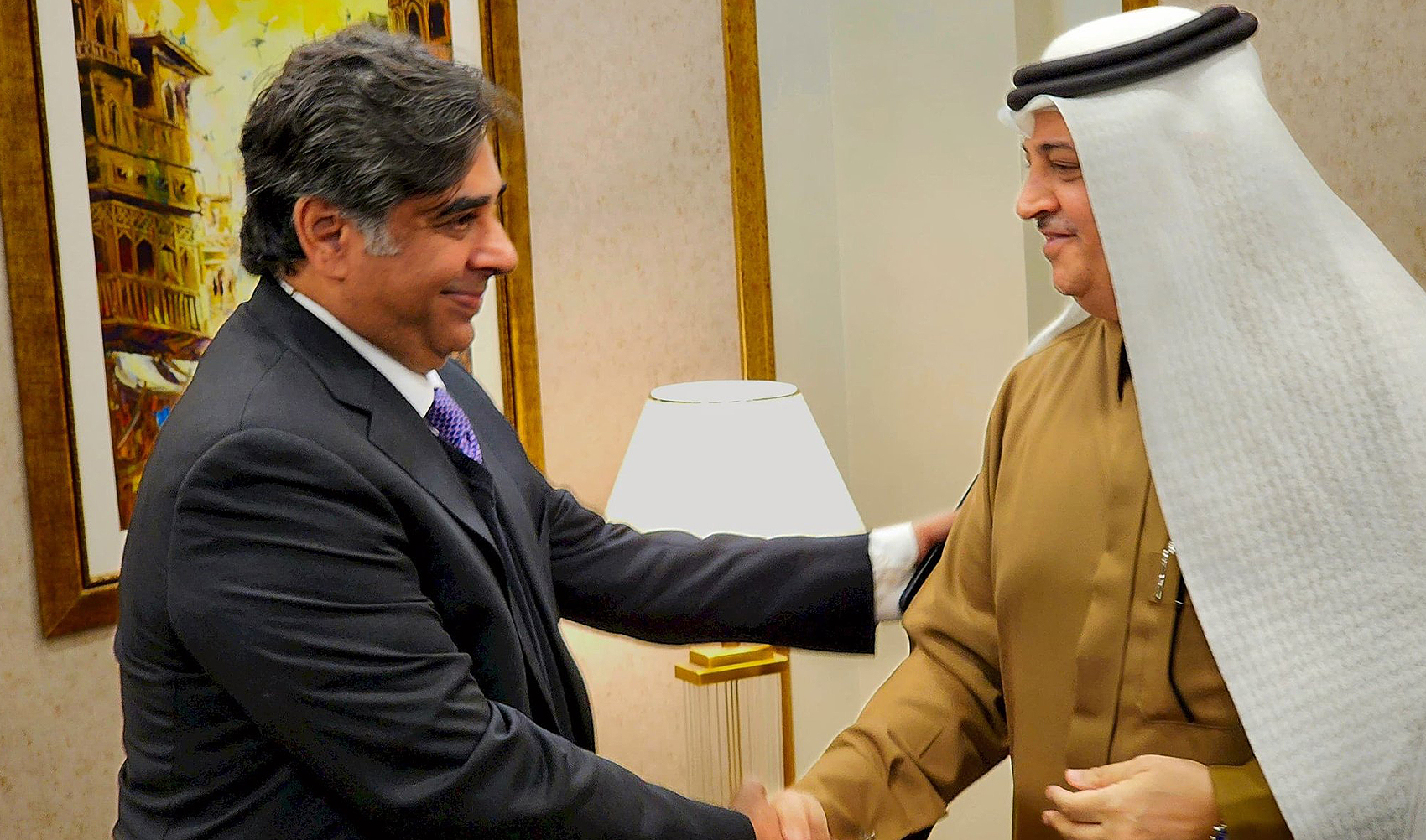 Pakistan commerce minister Dr. Gohar Ejaz meets Saudi Arabia’s Ambassador to Pakistan, Nawaf bin Said Al-Malki, in Islamabnad, Pakistan, on January 30, 2024. (@Gohar_Ejaz1/X)