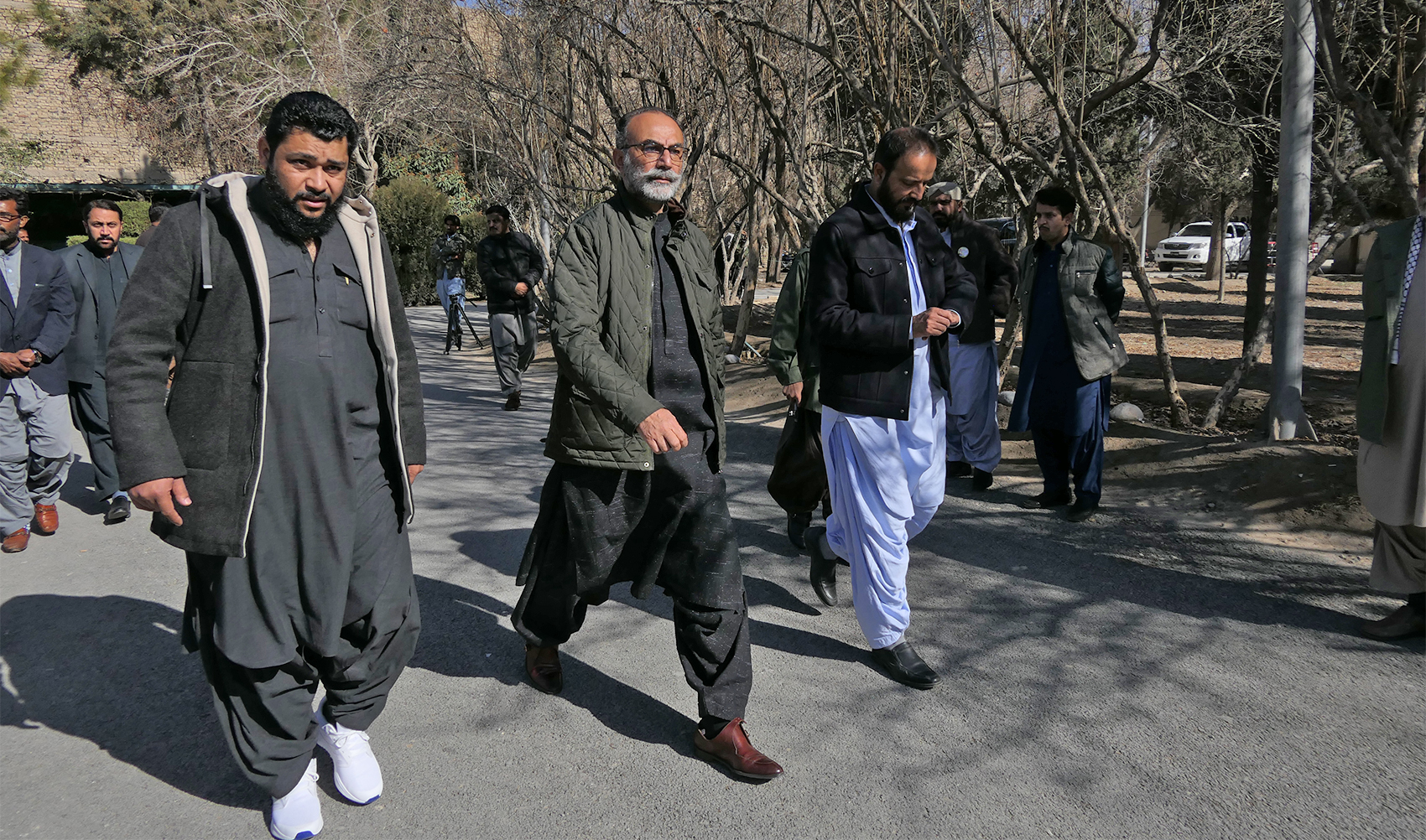 Nawabzada Hajji Lashkari Raisani (center), a former senator and a candidate from NA-263 Quetta, is pictured during an election campaign in Quetta, Pakistan, on January 22, 2024. (AN photo)
