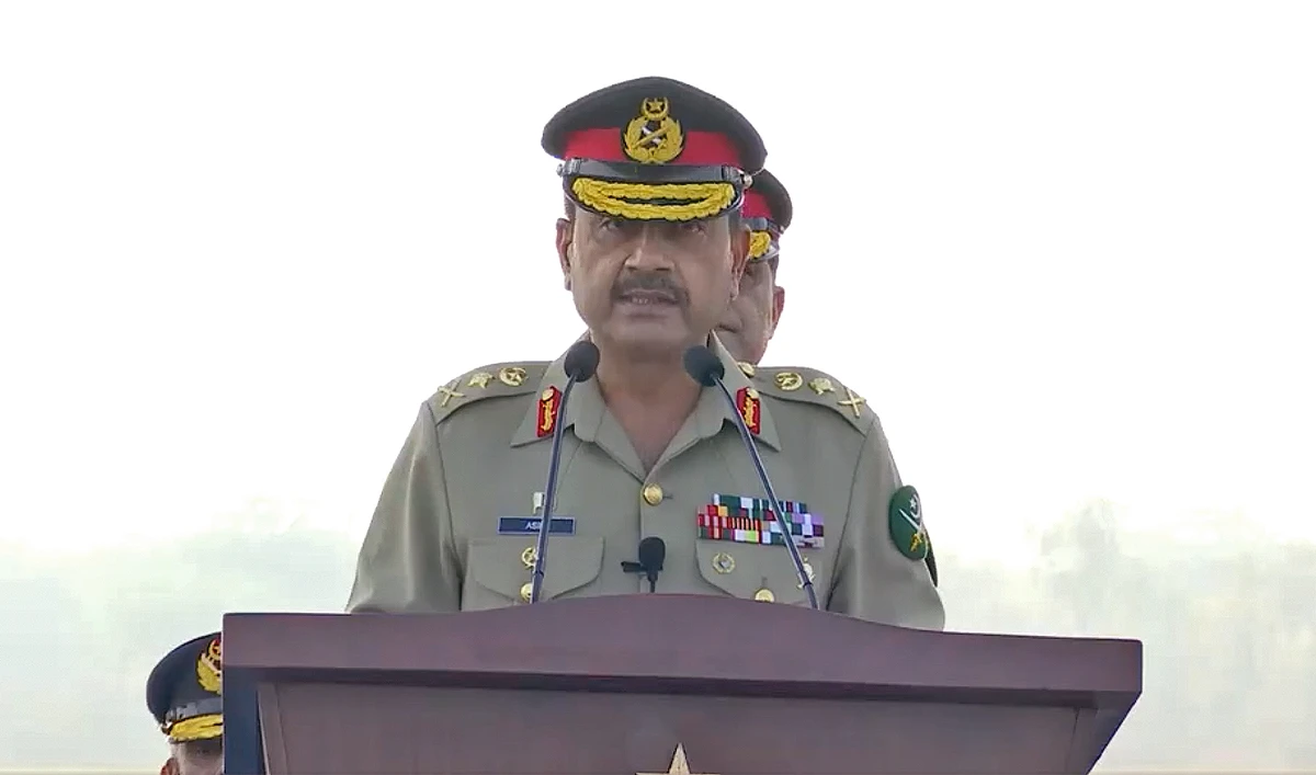 Pakistan's Chief of Army Staff General Asim Munir address a ceremony regarding the induction and operationalization of latest PAF arsenal in Rawalpindi, Pakistan, on January 2, 2024. (ISPR)