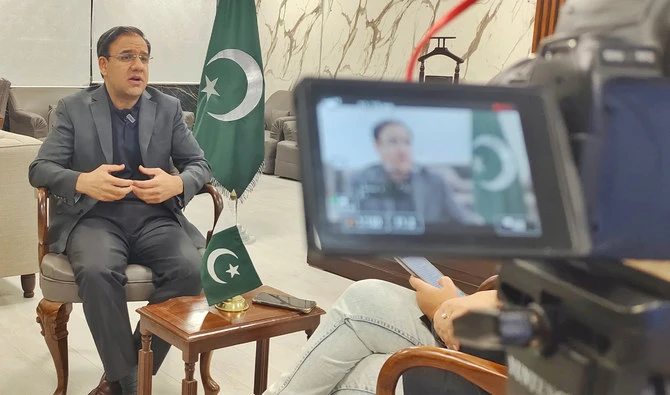 Pakistan's Caretaker Information Technology Minister Dr Umar Saif speaks to Arab News in Islamabad, Pakistan on September 27, 2023. (AN photo/File)