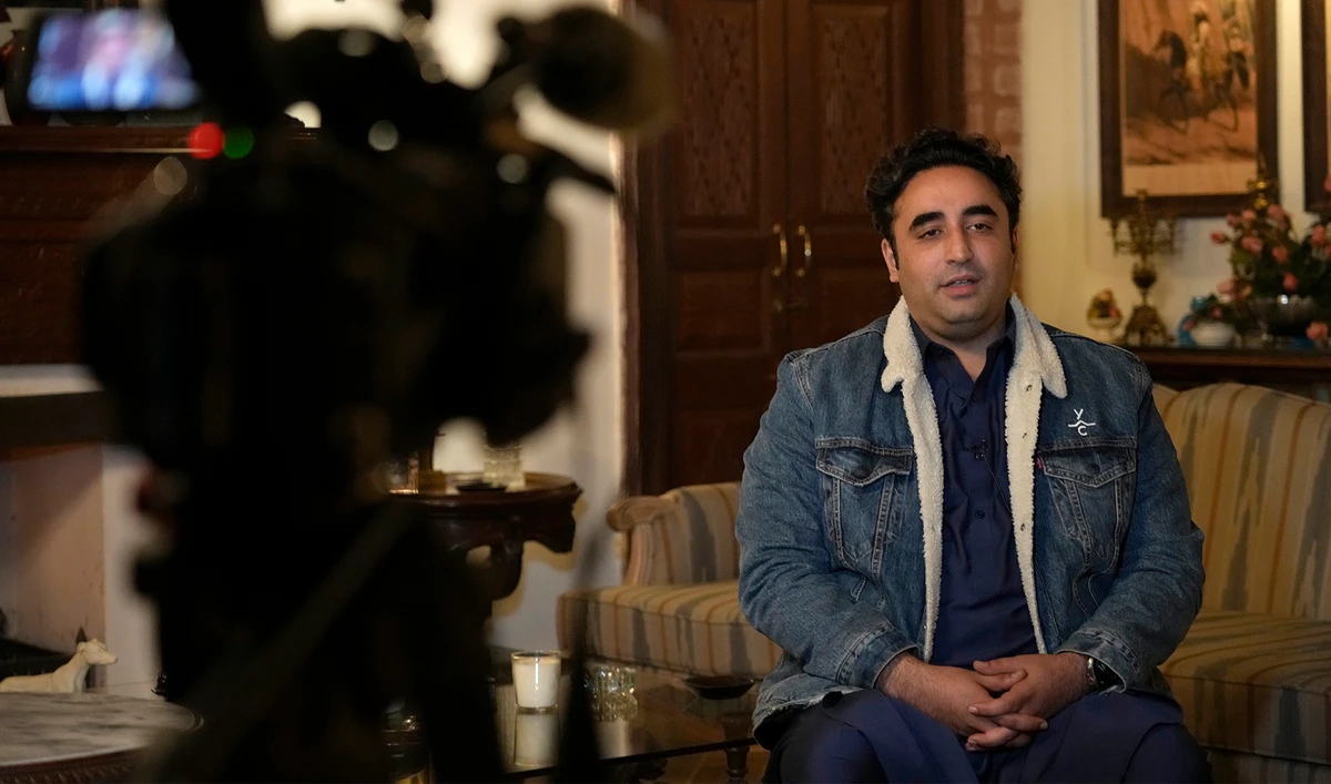 Bilawal Bhutto Zardari, Chairman of Pakistan People's Party pauses during an interview with The Associated Press, in Nurpur Noon near Bhalwal, Pakistan, on January 24, 2024. (AP)