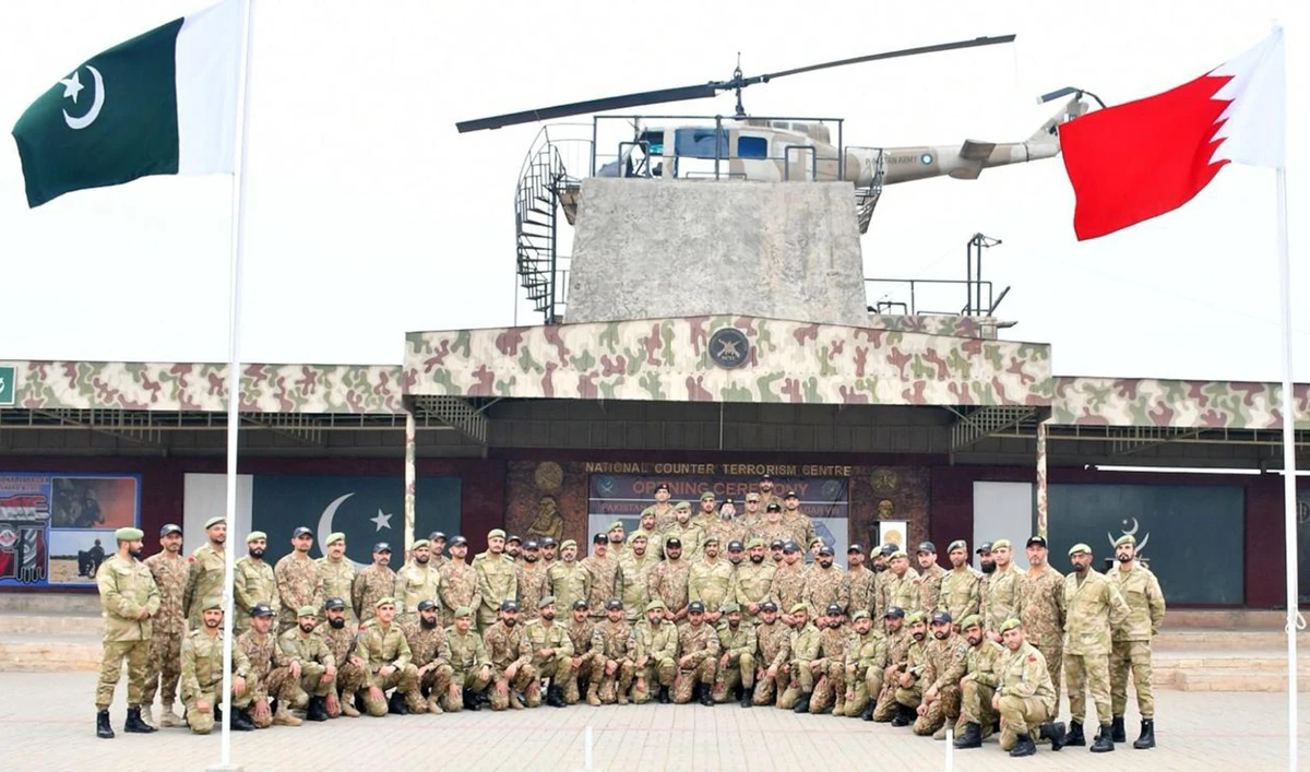 Pakistani and Bahraini forces pose for a photo during the opening ceremony of joint exercise Al-BADAR-VIII National Counter Terrorism Centre, Pabbi, Pakistan on January 29, 2024. (Photo courtesy: military's media wing)