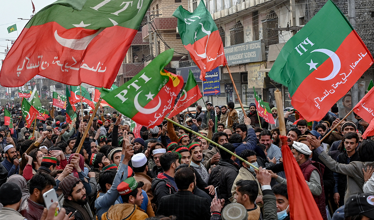 Supporters and activists of Pakistan Tehreek-e-Insaf (PTI) party stage a protest demanding the release of PTI leader Imran Khan, in Peshawar on January 28, 2024. (AFP/File)