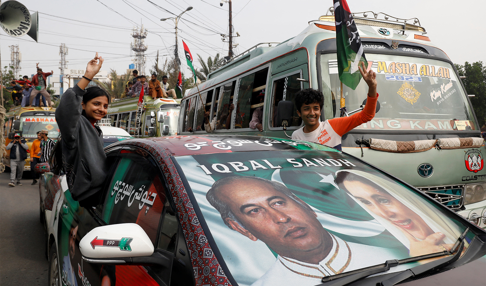 Supporters of Bilawal Bhutto Zardari, Chairman of the Pakistan Peoples Party (PPP), attend an election campaign rally, ahead of the general elections, in Karachi, Pakistan, on February 5, 2024. (REUTERS)
