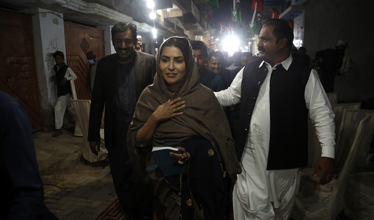 Former federal minister and Pakistan People's Party candidate Shazia Mari pictured while campaigning in Sanghar on January 27, 2024. (AN Photo)