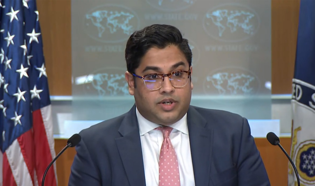 Vedant Patel, the US State Department’s principal deputy spokesperson, speaks during a briefing at the State Department in Washington, DC, on February 9, 2024. (Screengrab)