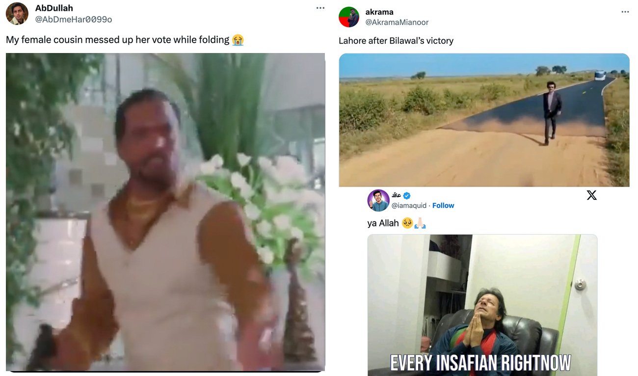 This combination of photos, created on February 9, 2024, features memes created during the election day in Pakistan. (Photo courtesy: Social Media)