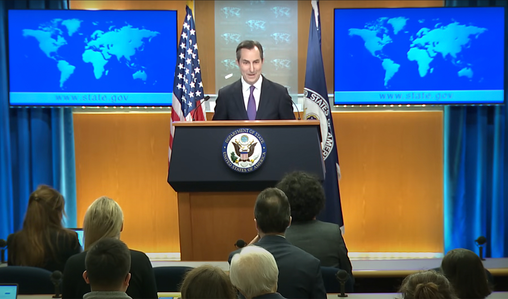 US State Department Spokesperson Matthew Miller addresses a press briefing at the Department of State, in Washington, US, on February 12, 2024. (US State Department)