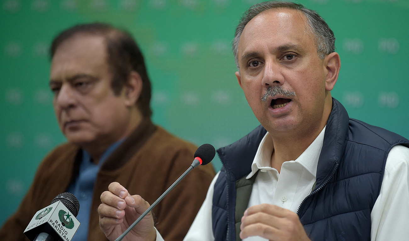 In this file photo, taken on January 10, 2021, Pakistan's former federal minister Omar Ayub Khan speaks during a media briefing in Islamabad. (AFP/File)
