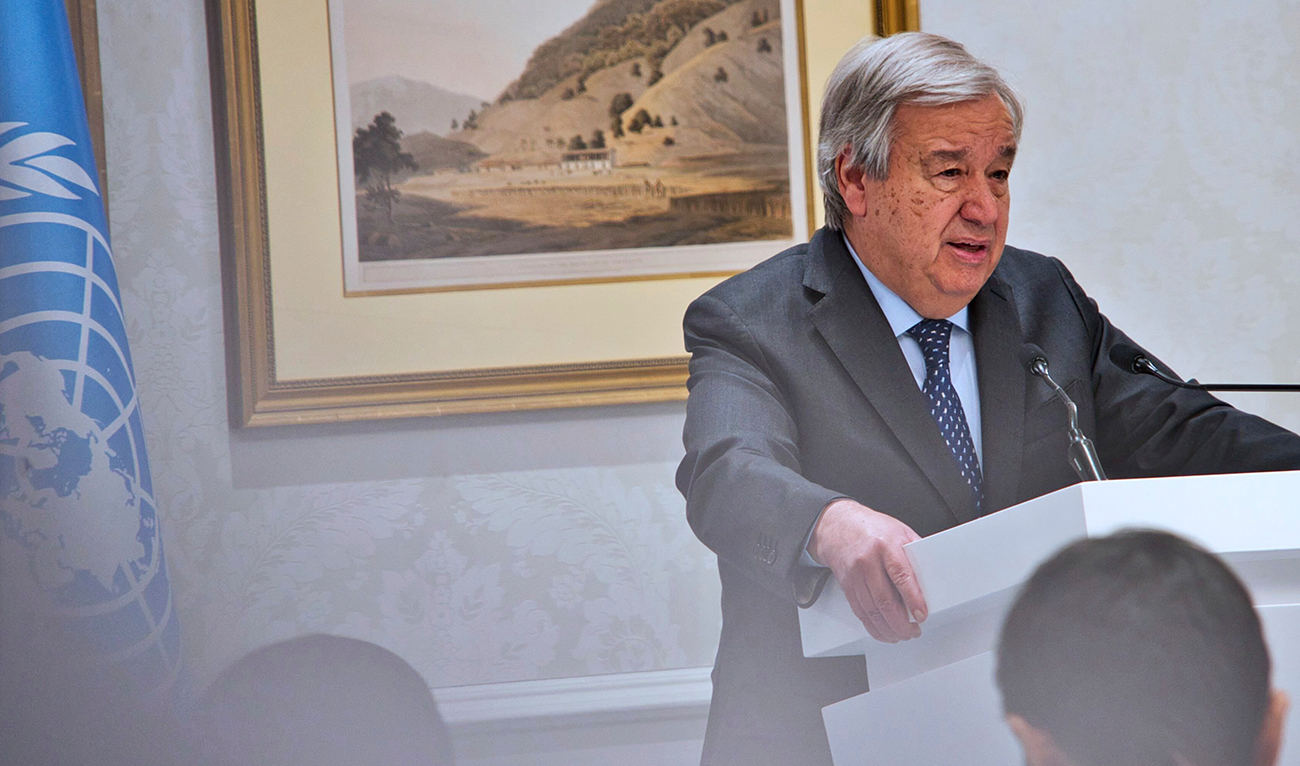 United Nations Secretary-General Antonio Guterres speaks to journalists at a summit on Afghanistan in Doha, Qatar, Monday, Feb. 19, 2024. (AP)