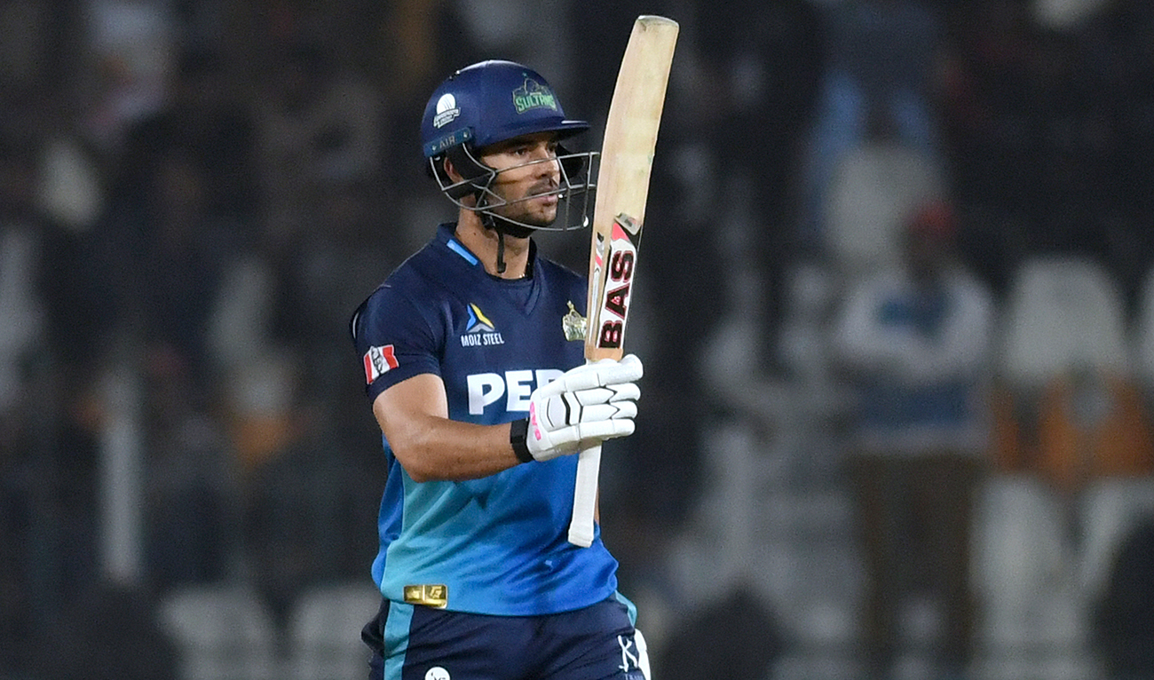 Multan Sultans' Reeza Hendricks celebrates after scoring fifty during the Pakistan Super League T20 cricket match between Multan Sultans and Islamabad United in Multan, Pakistan Tuesday, Feb. 20, 2024. (AFP)