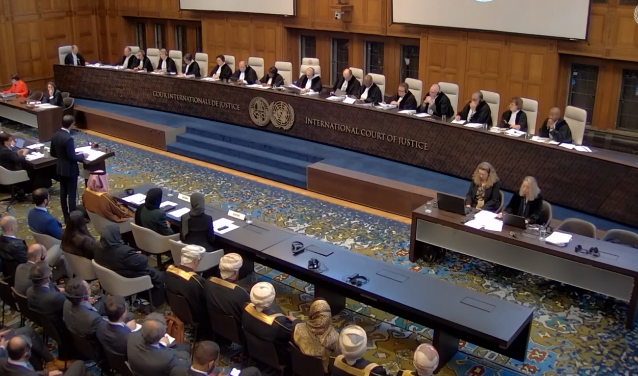 Pakistan's Interim Law Minister Ahmed Irfan Aslam speaks at the public hearing held by The International Court of Justice to allow parties to give their views on the legal consequences of Israel's occupation of the Palestinian territories before eventually issuing a non-binding legal opinion in The Hague on February 23, 2024. (Photo courtesy: Screengrab/UN Web TV)