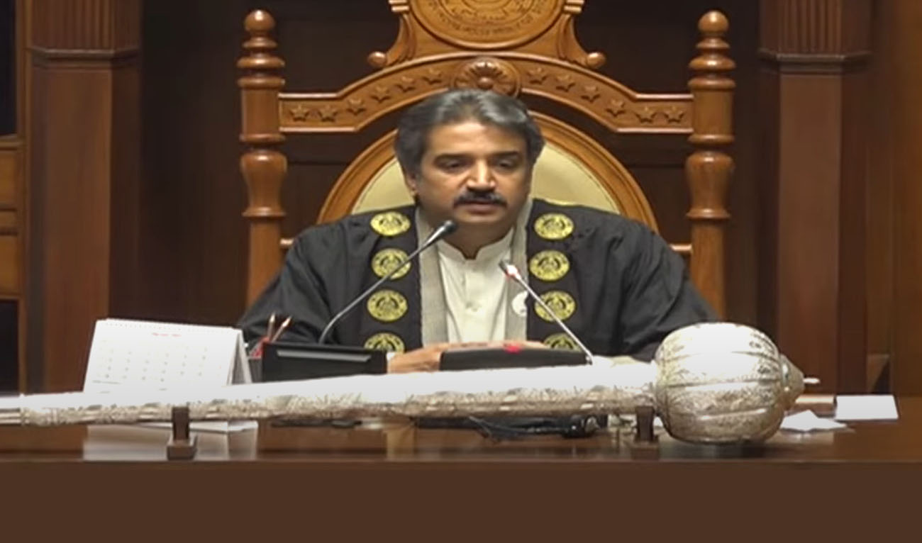 The still image taken from a video shows Pakistan Peoples Party’s Syed Owais Qadir Shah, newly elected speaker of the Sindh Assembly in Karachi, Pakistan on February 25, 2024. (Photo courtesy: PTV)