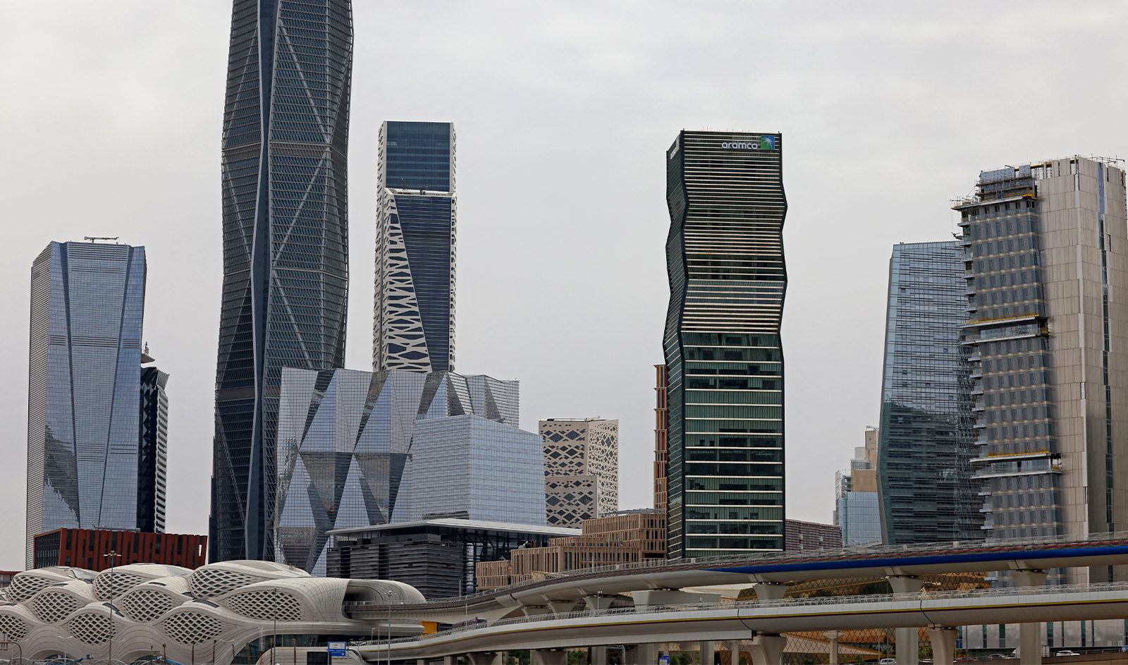 This picture shows Aramco tower (3rd-R) at the King Abdullah Financial District (KAFD) in Riyadh, Saudi Arabia, on April 16, 2023. (AFP/File)