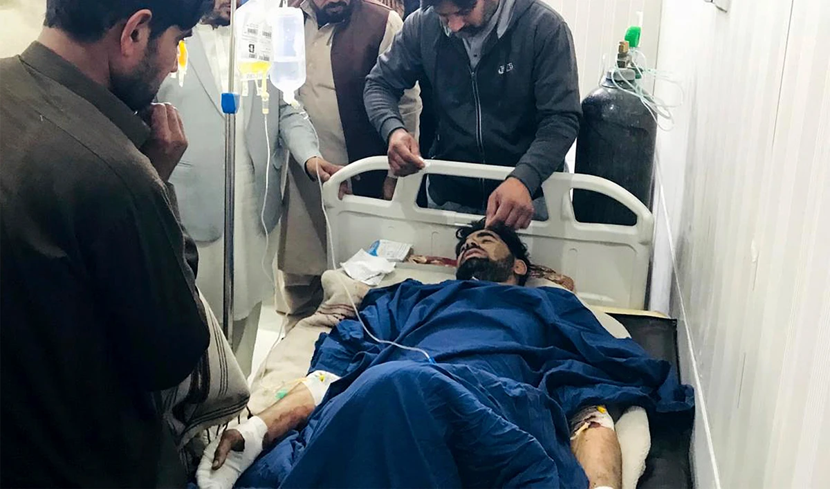 An injured victim is treated at a hospital in Dera Ismail Khan, Pakistan, on February 5, 2024. (AP)