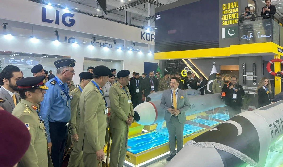 Chairman Joint Chiefs of Staff Committee (JSCS) General Sahir Shamshad Mirza pictured at Pakistan’s stall at the World Defense Show in Saudi Arabia, on February 6, 2024. (Military's media wing)