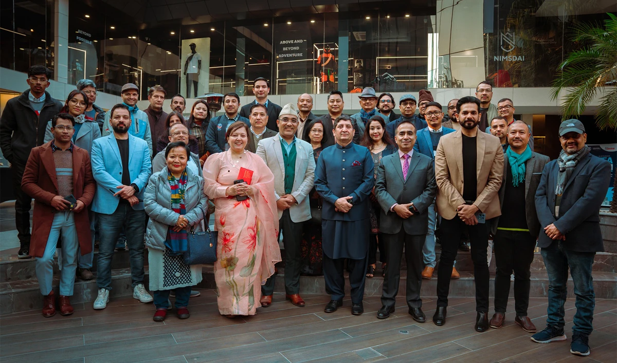 The picture posted on February 21, 2024, on Dellsons Group's Facebook shows officials of the Dellsons Group and Nepal Internet Foundation posing for a picture in Kathmandu, Nepal. (Dellsons Associates)