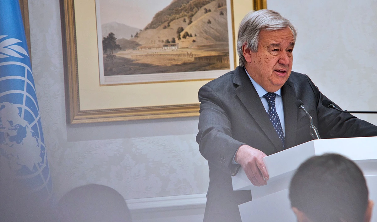 United Nations Secretary-General Antonio Guterres speaks to journalists at a summit on Afghanistan in Doha, Qatar, Monday, Feb. 19, 2024. (AP)