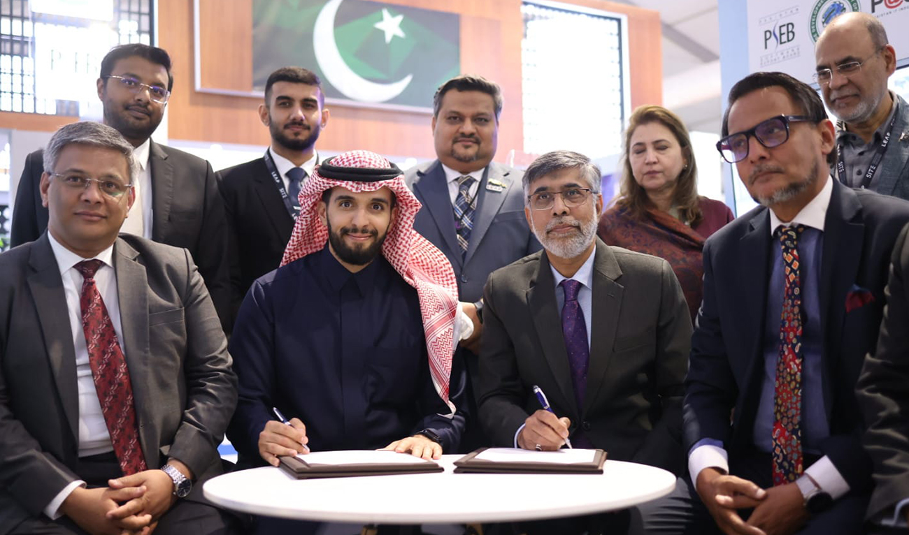 The photo shared on March 4, 2024, shows equity partnership agreement being signed between SuperNova Solutions Pakistan and a group of Saudi investors at the Pakistan Pavilion at LEAP 2024 in Riyadh, Saudi Arabia. (Photo courtesy: SuperNova Solutions)