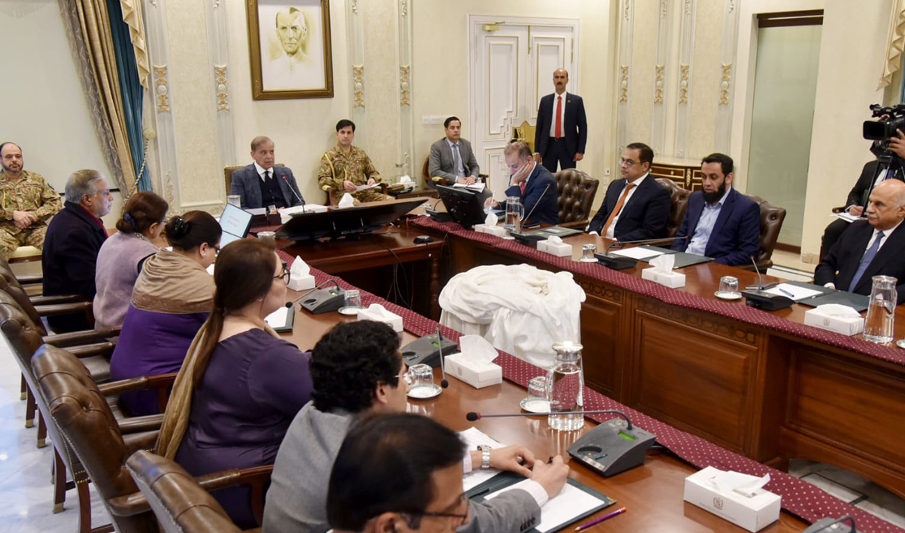 Pakistan Prime Minister Muhammad Shehbaz Sharif chairs a meeting regarding privatization of Pakistan International Airlines (PIA) in Islamabad on March 6, 2024. (Photo courtesy: PMO)