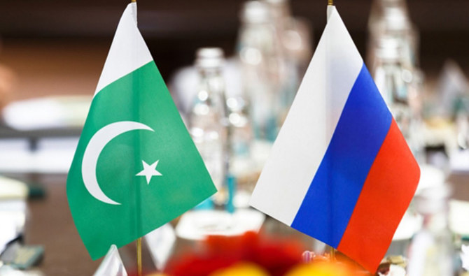 This undated file photo shows flags of Pakistan (left) and Russia. (APP/File)
