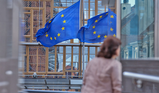 European Union flags fly outside the European Commission building in Brussel on June 1, 2022. (AFP/File)