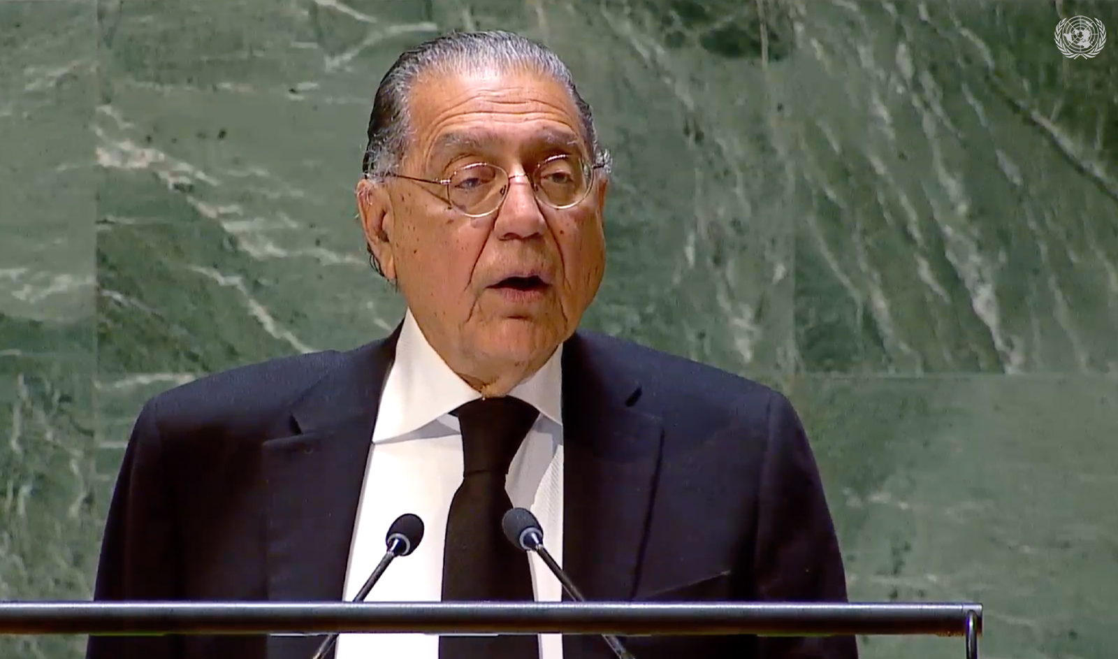 The screengrab taken from the UN Web TV shows Pakistan's Ambassador Munir Akram addressing the 62nd plenary meeting of the 78th UN session in New York, US, on March 15, 2024. (UN Web TV)