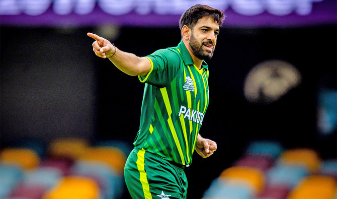 Pakistan's Haris Rauf celebrates his wicket of Afganistan's Azmatullah Omarzai during the ICC men's Twenty20 World Cup 2022 cricket warm-up match between Afghanistan and Pakistan at the Gabba in Brisbane on October 19, 2022. (AFP)