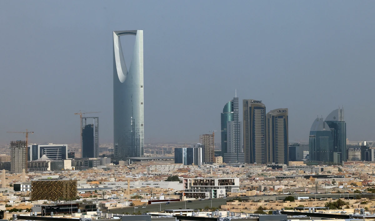 This picture taken on August 1, 2023 shows a view of the Kingdom Centre (L) skyscraper in Riyadh. (AFP/File)