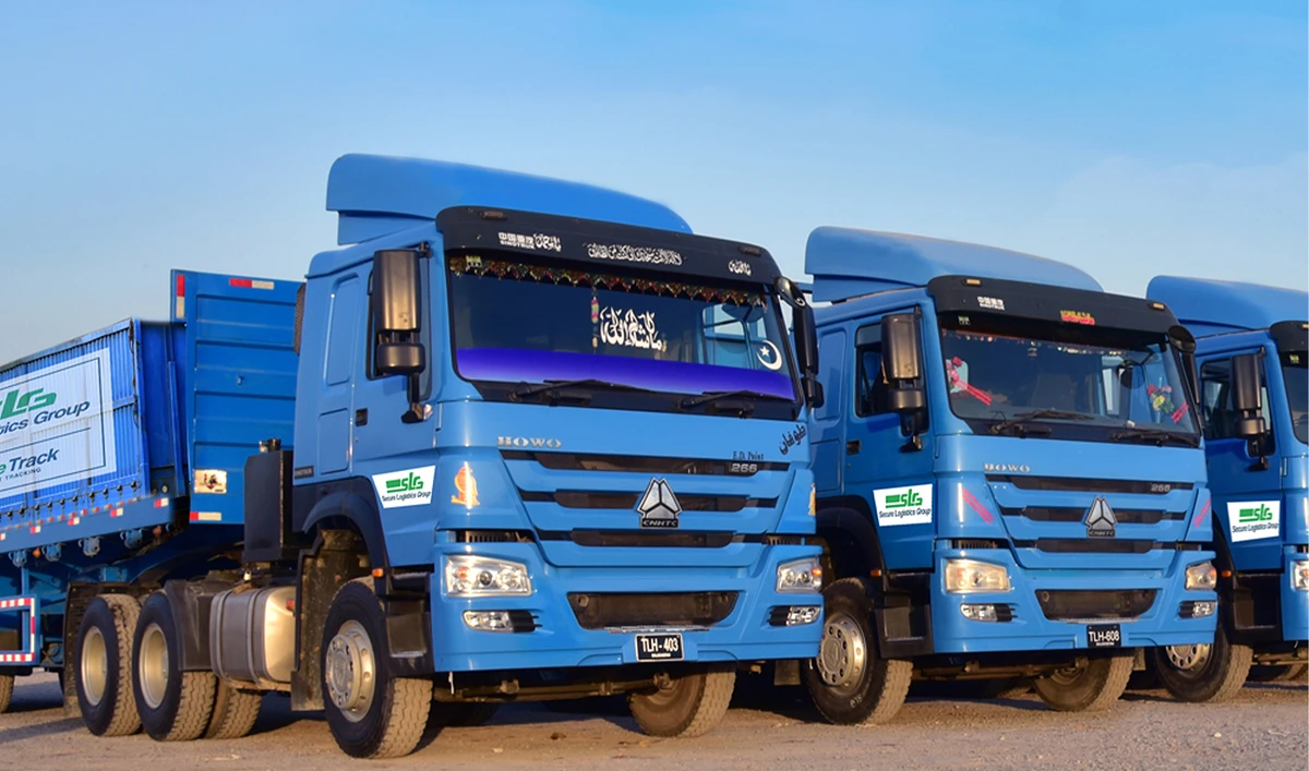The undated photo shared on Secure Logistics Group (SLG) website shows SLG's trucks in Pakistan. (Secure Logistics Group)
