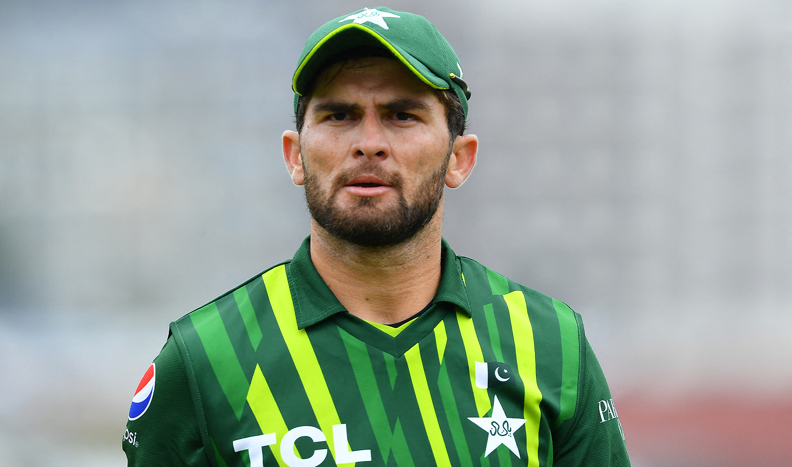 Pakistan's Shaheen Shah Afridi looks on during the third Twenty20 international cricket match between New Zealand and Pakistan University Oval in Dunedin on January 17, 2024. (AFP/File)