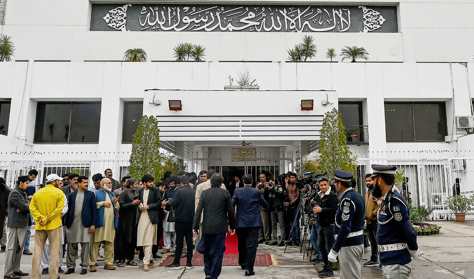 Lawmakers arrive at the Parliament House in Islamabad on March 3, 2024. (AFP/File)