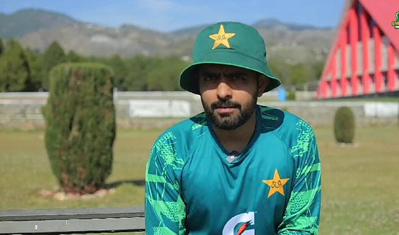 The photo released by Pakistan's cricket board on April 7, 2024, shows white-ball skipper Babar Azam during a fitness camp organized by military in Kakul, Abbottabad, Pakistan. (Photo courtesy: PCB)