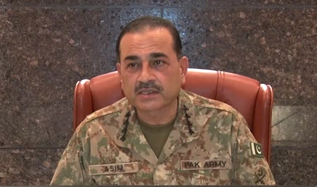 In this screengrab, taken from a handout video released by Pakistan’s Inter-Service Public Relations (ISPR), Pakistan Army Chief General Asim Munir speaks during the 263rd Corps Commanders’ Conference at the General Headquarters in Rawalpindi on March 5, 2024. (Photo courtesy: ISPR)