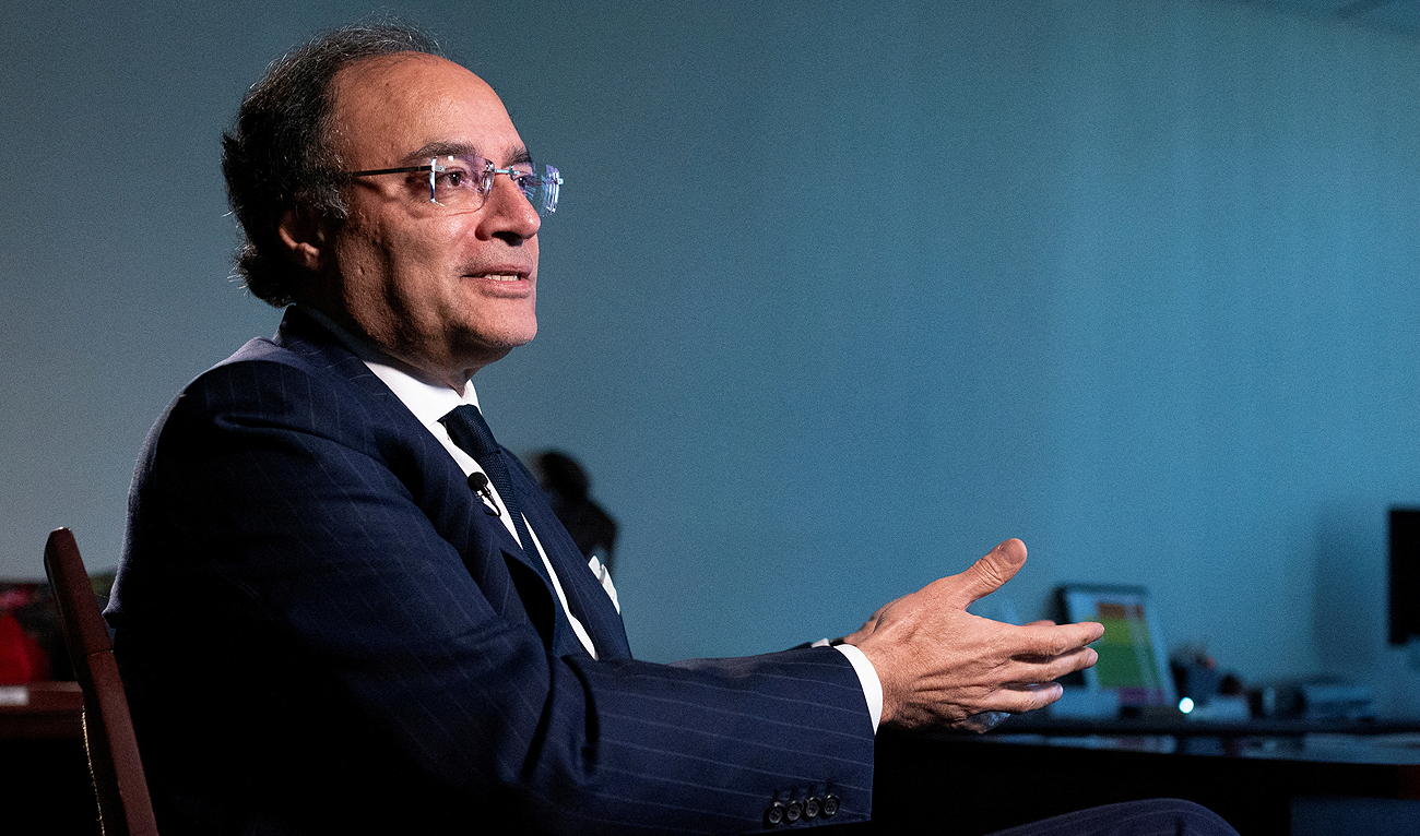 Pakistan Finance Minister Muhammad Aurangzeb is interviewed by Karin Strohecker, Reuters Chief Correspondent Emerging Markets, during the G20 Finance Ministers and Central Bank Governors’ Meeting at the IMF and World Bank 2024 annual Spring Meetings in Washington, US, April 18, 2024. (REUTERS)
