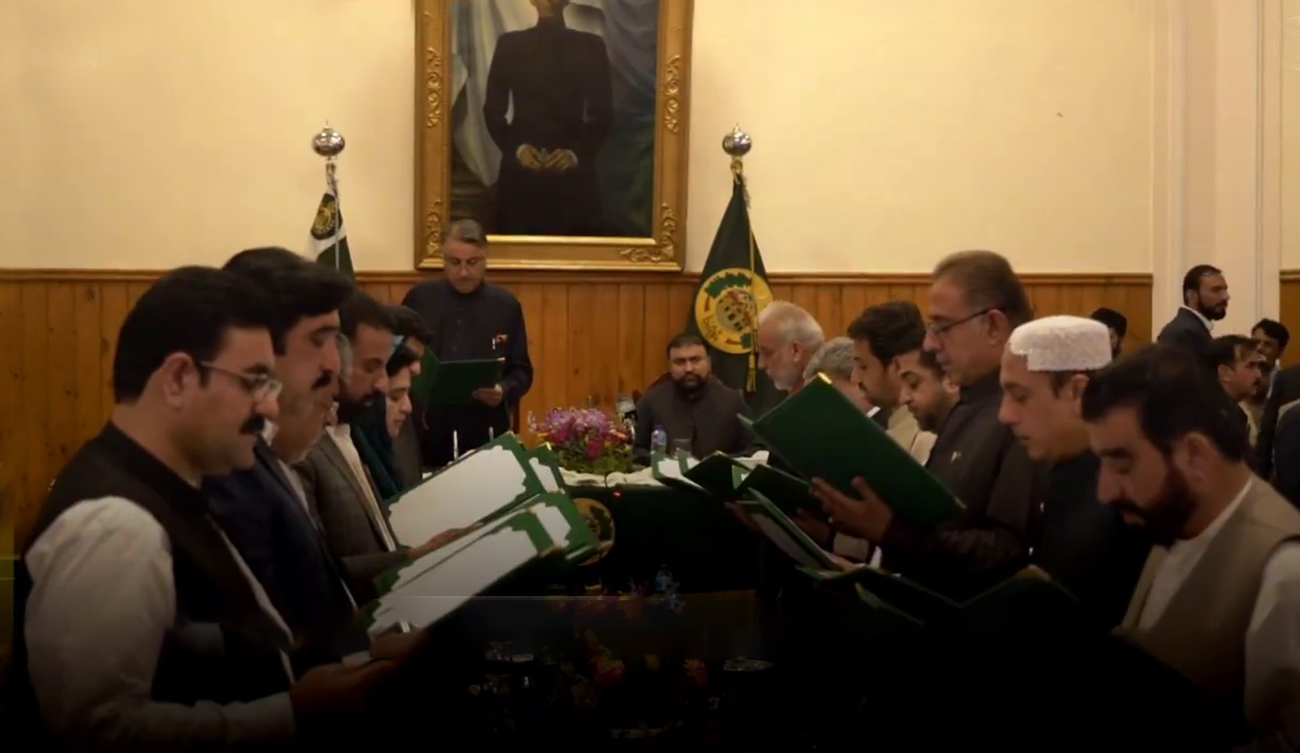 Balochistan's 14-member cabinet takes oath in Quetta, Pakistan on April 19, 2024. (CM Balochistan)