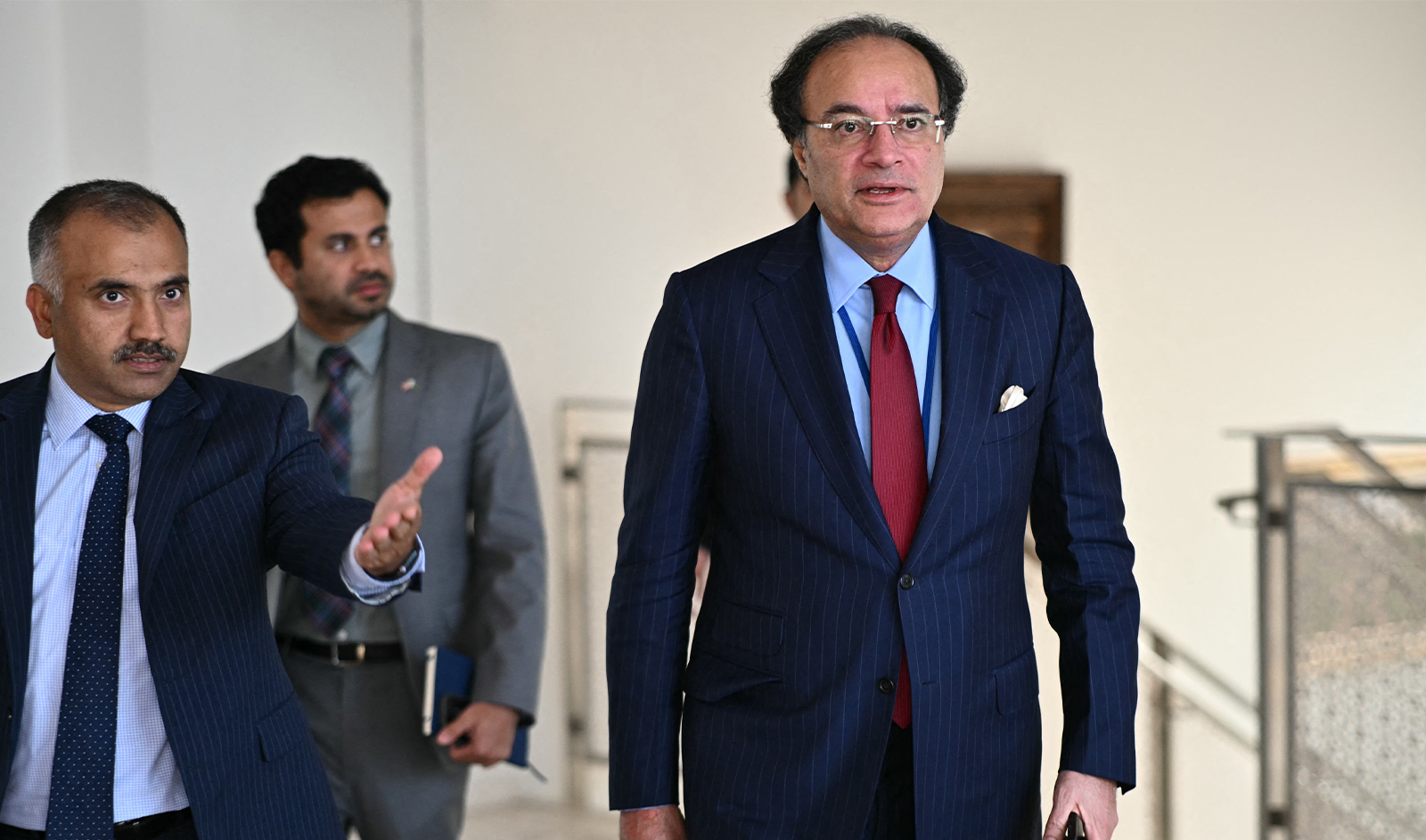 Pakistan's Finance Minister Muhammad Aurangzeb speaks during an interview with AFP at the Embassy of Pakistan in Washington, DC on April 15, 2024. (AFP/File)