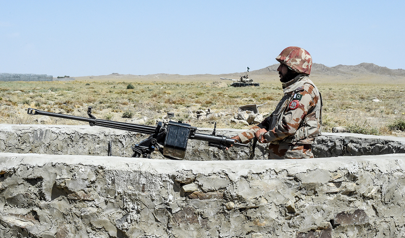 A security personnel of Pakistan's Frontier Corps stands guard near the newly inaugurated Badini Trade Terminal Gateway, a border crossing point between Pakistan and Afghanistan at the Pakistan's border town of Qila Saifullah in the southwestern province of Balochistan on September 16, 2020. (AFP/File)