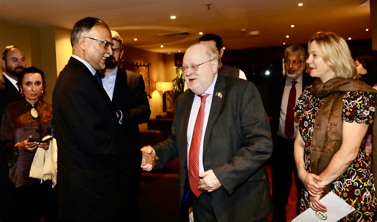 Pakistan’s planning minister Ahsan Iqbal (left) meets United Kingdom’s delegation in Islamabad on April 25, 2024. (Photo courtesy: X/PlanComPakistan)
