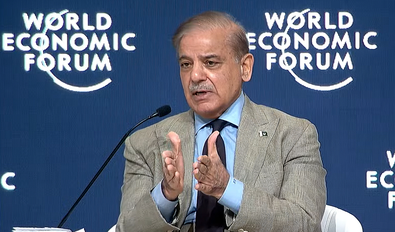 Pakistan Prime Minister Shehbaz Sharif address the closing plenary of a two-day World Economic Forum (WEF) summit in Riyadh, Saudi Arabia, on April 29, 2024. (Photo courtesy: World Economic Forum/YouTube)