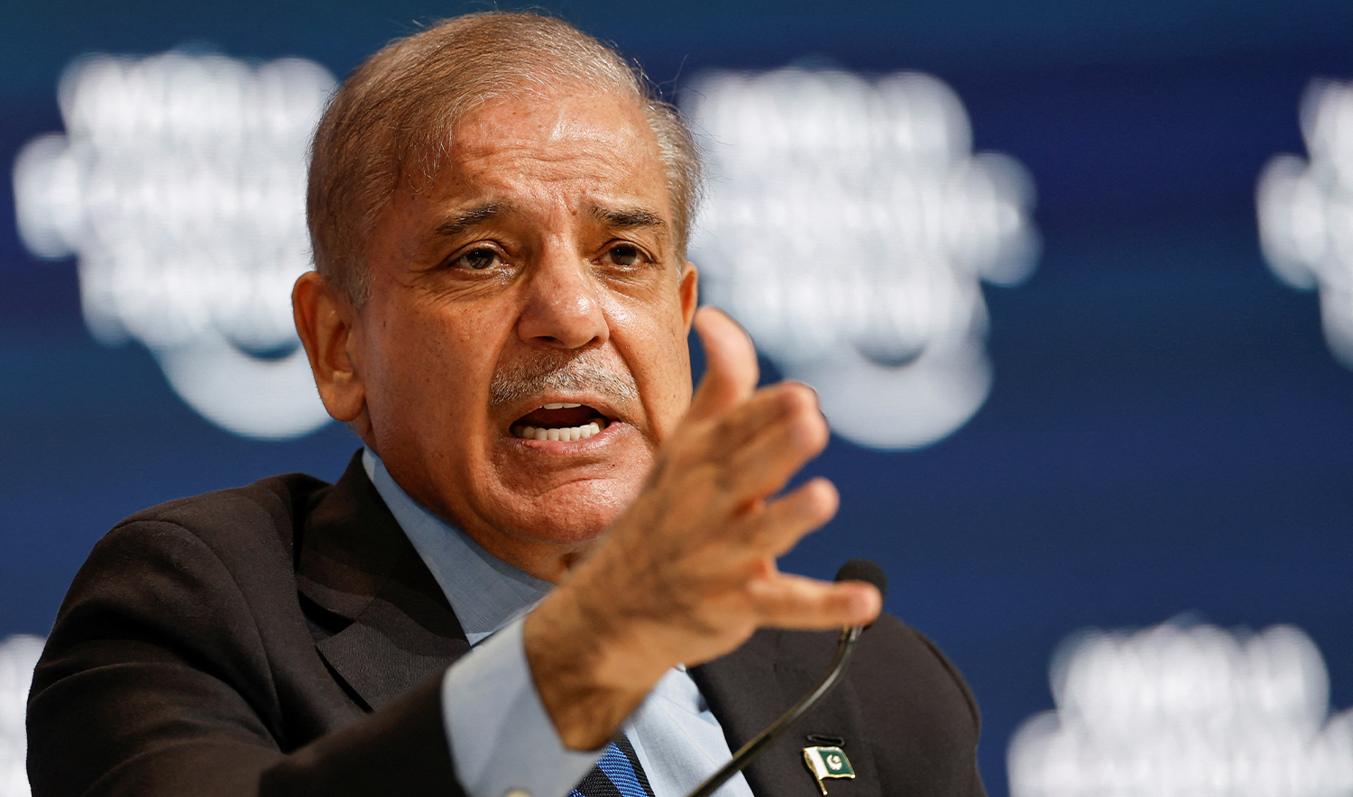 Pakistan's Prime Minister Shehbaz Sharif speaks at the World Economic Forum (WEF) in Riyadh, Saudi Arabia, on April 28, 2024. (REUTERS/File)
