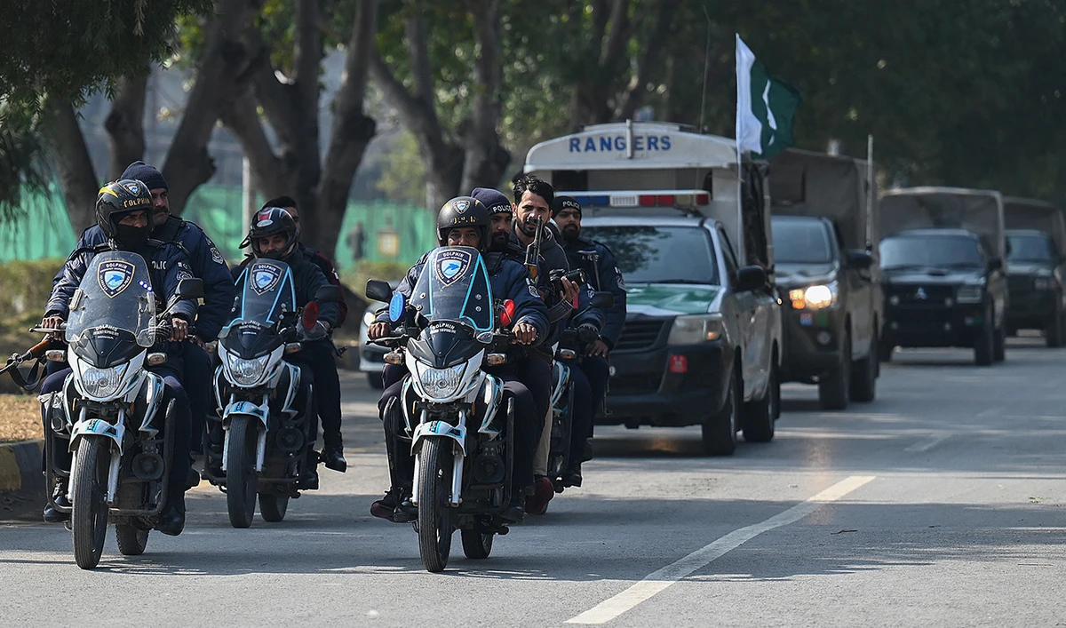 Security personnel patrol along a road ahead of the general elections in Islamabad on February 5, 2024. (AFP/File)