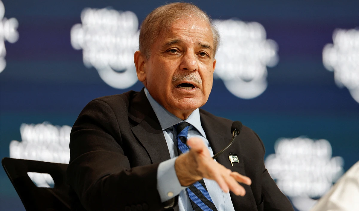 Pakistan's Prime Minister Shehbaz Sharif speaks at the World Economic Forum (WEF) in Riyadh, Saudi Arabia, on April 28, 2024. (REUTERS)