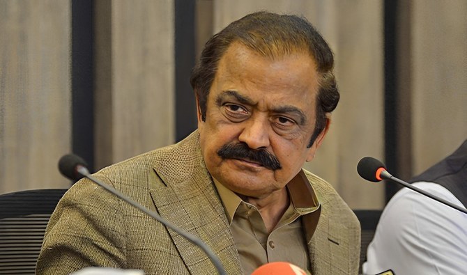This file photo, taken on May 24, 2022, shows former Pakistan Interior Minister Rana Sanaullah speaking during a press conference in Islamabad. (AFP/File)