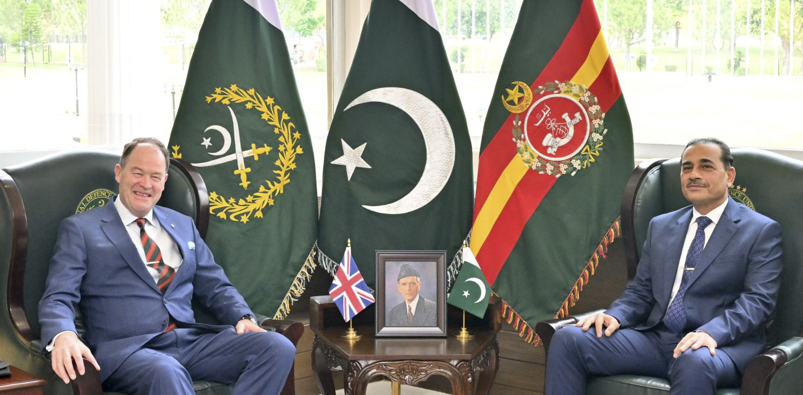 In this handout photo, taken and released by Pakistan’s Inter-Service Public Relations on May 1, 2024, Chief of Army Staff of Pakistan Asim Munir (right) meets United Kingdom’s Chief of the General Staff General Patrick Sanders at the Generals Headquarters in Rawalpindi. (Photo courtesy: ISPR)