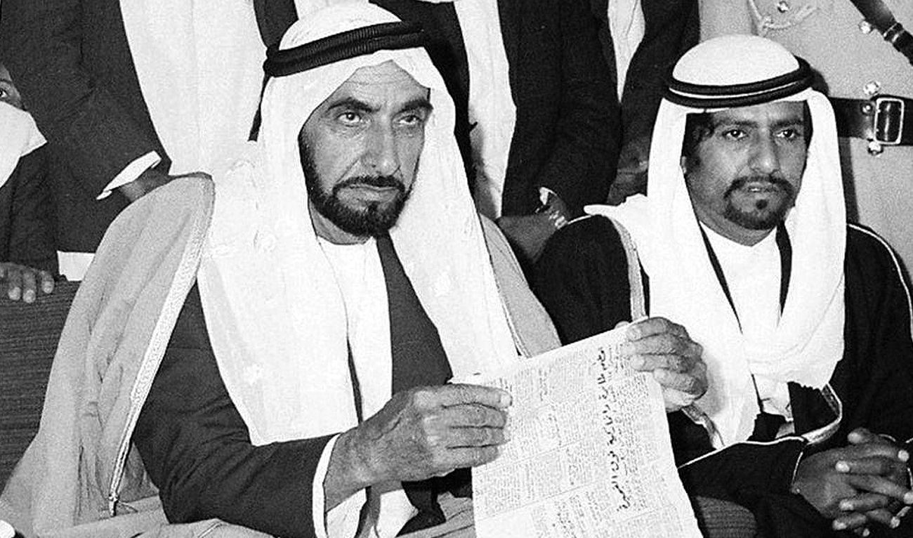 In this handout photograph, taken and released by Dubai Media Office on May 2, 2024, shows Sheikh Tahnoun bin Mohammed Al Nahyan (right), former Abu Dhabi’s representative in the Al Ain region of the United Arab of Emirates. (Photo courtesy: DMO)